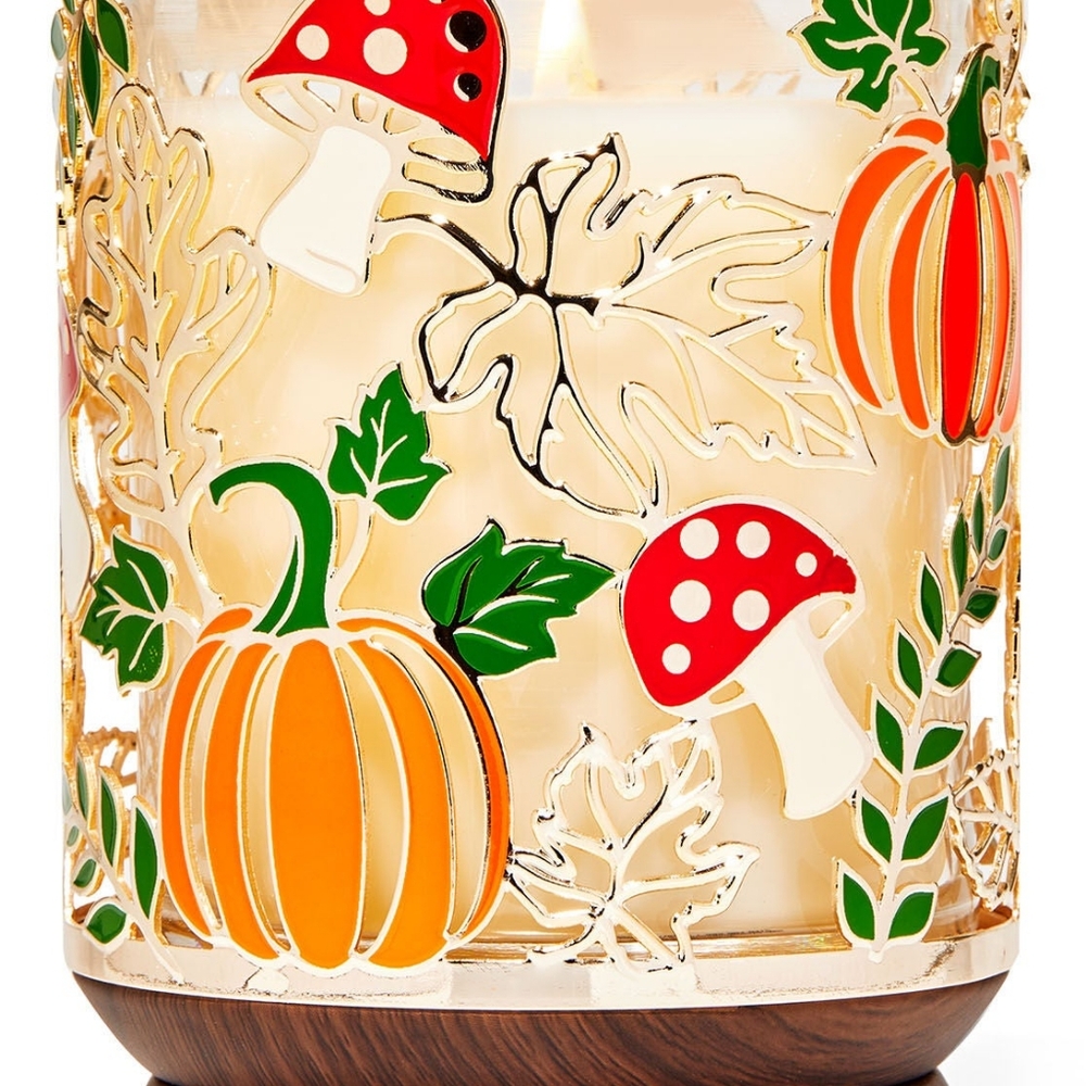 (2) Bath Body Works  Pumpkin Mushroom Leaves Single Wick Candle Holders